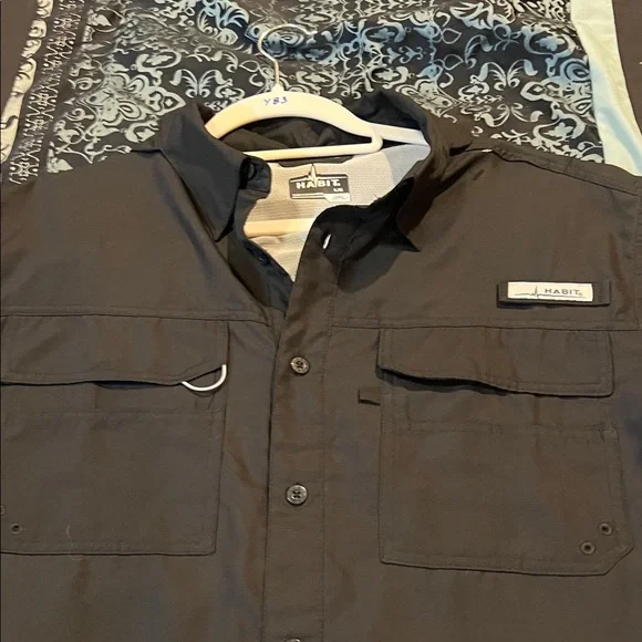 HABIT Men's Casual Button Down Shirt - Black - Picture 8 of 9